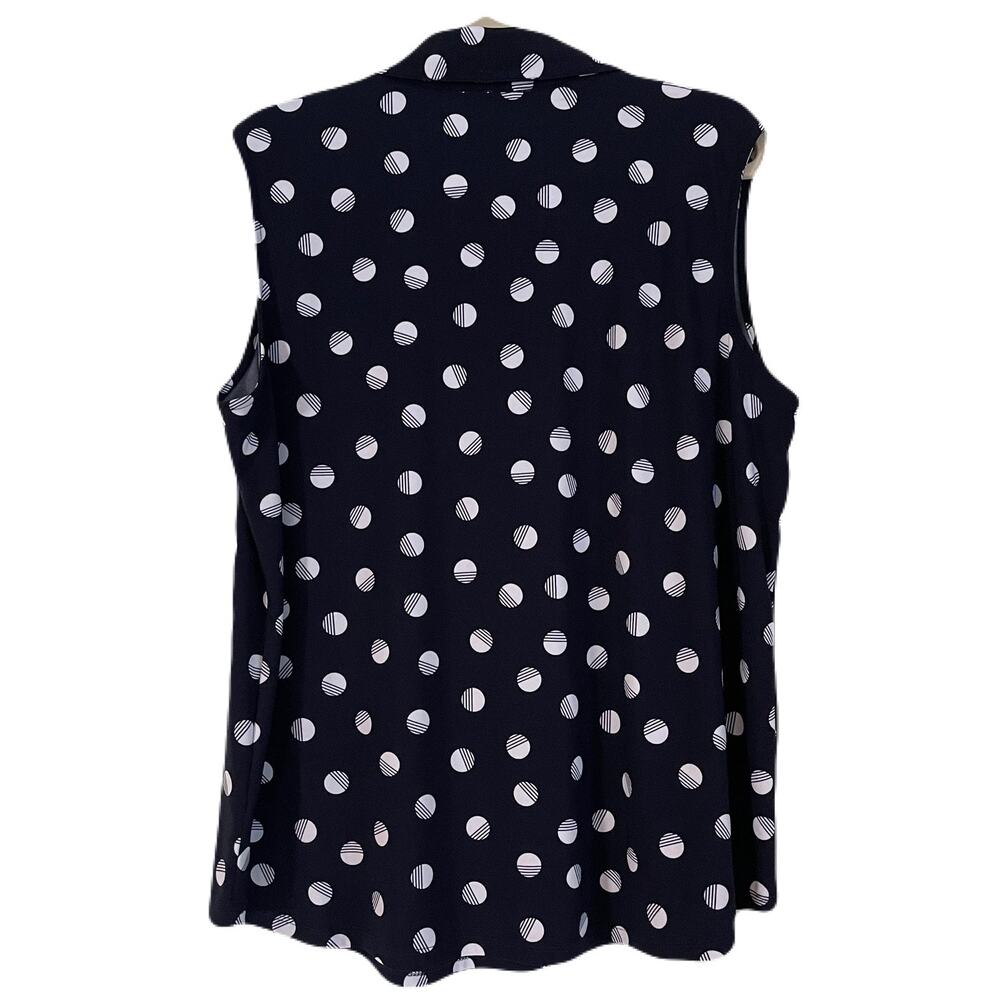 Anne Klein Dark Navy Geometric Print Sleeveless Collared Blouse - Size 1X - Picture 2 of 8